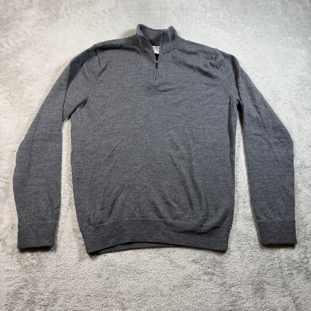 Nordstrom Merino Wool Pullover Mens Medium Gray Quarter Zip Washable Preppy